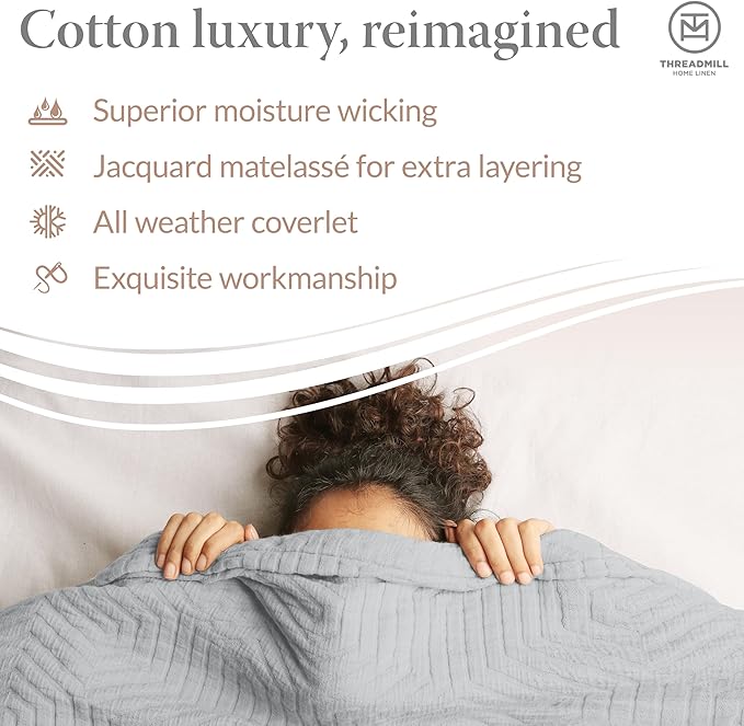 Threadmill Luxury Cotton Blankets for King Size Bed | All-Season Cozy 100% Cotton Blanket | Aster Jacquard Soft & Lightweight Coverlet fits California King Size Bed, 104x92 | Scottish Grey
