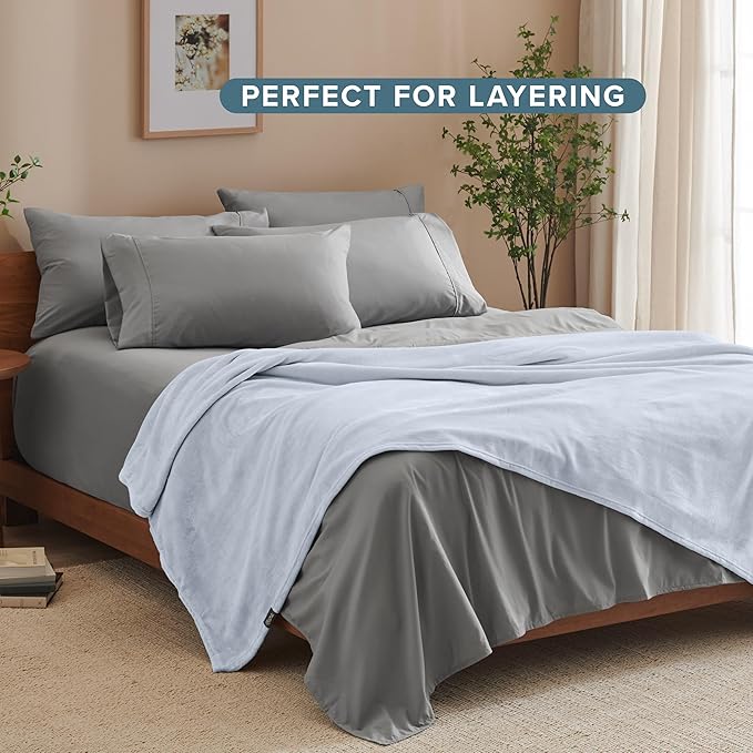 Bare Home Fleece Blanket - Full/Queen - Ultra-Soft Lightweight for Bed, Sofa, and Couch - Luxury Microplush - Cozy Warm Blanket (Full/Queen, Blue Mist)
