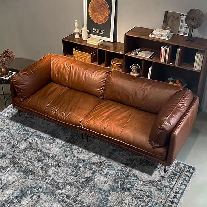 RUGSURE Washable Area Rugs - Perfect for Living Room, Bedroom, Kids Room, Nursery - Stain & Water Resistant Non-Slip, Pet & Child Friendly, Vintage Tribal Area Rugs (Grey and Blue, 6' x 9')