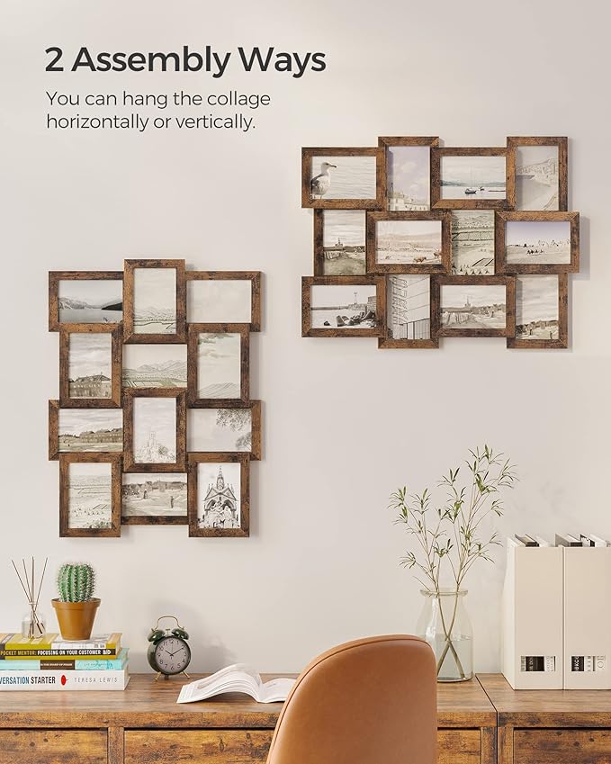 SONGMICS Collage Picture Frames, 4x6 for Wall Decor Set of 12, Multi Family Photo for Gallery Decor, Hanging Display, Assembly Required, Rustic Brown