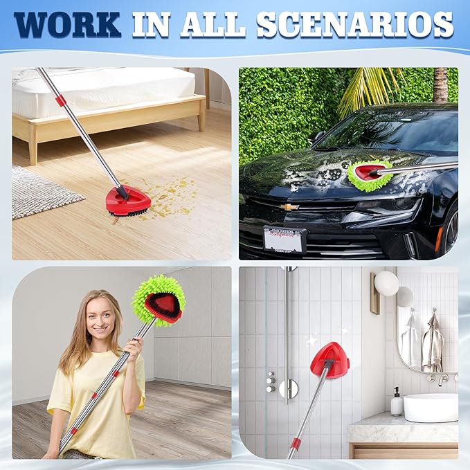 4 Pack Spin Mop Replacements Head Compatible for Oceda EasyWring 1-Tank System,Microfiber Spin Mop Refills Head,1 Mop Scrub Brush + 1 Mop Base + 4 Pack Cleaning Floor Mop Head(Green)