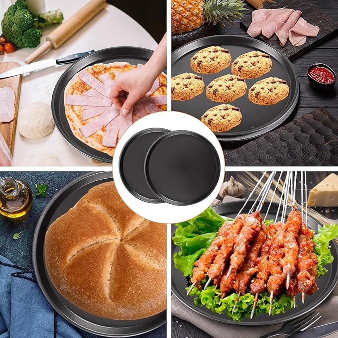 6 Pcs 12 Inch Pizza Baking Pan, Black Stainless Carbon Steel Pizza Serving Tray, Nonstick Round Pizza Plate Pizza Pan for Oven Baking