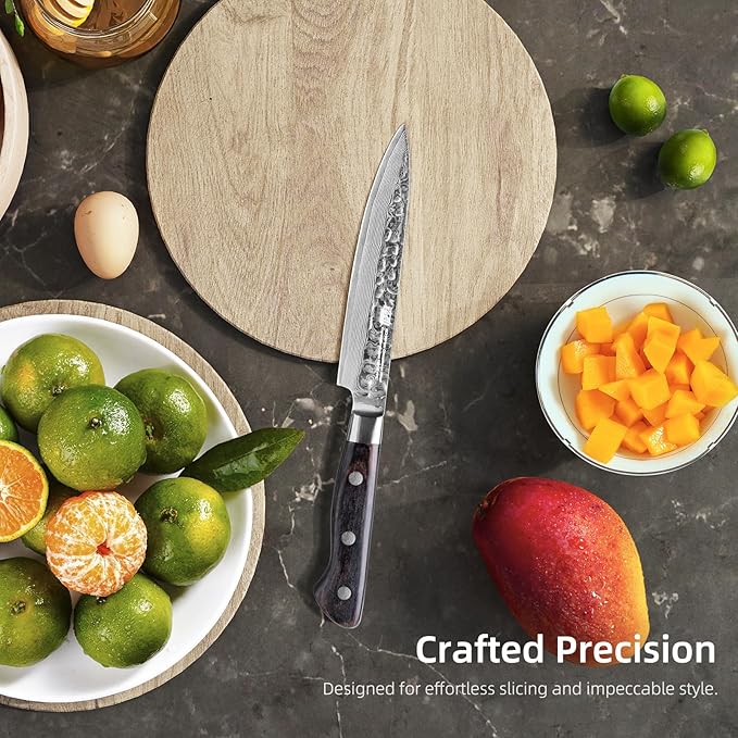 FINDKING Paring Knife 5 Inch, Damascus Small Kitchen Utility Knife for Fruit, Prep & Travel Use (Raven Series)