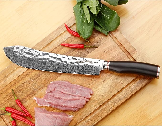 YOUSUNLONG Breaking Knife Bull Nose Pro Butcher Knife 10 inch Japanese 67 Layers Hammered Damascus Steel with Natural Leadwood Handle