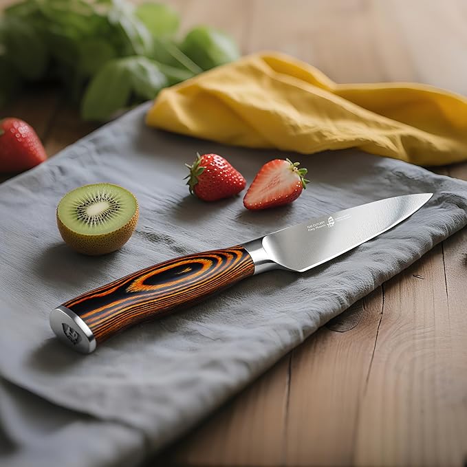 TUO Paring Knife, 4 inch Small Kitchen Knife for Fruit Peeling, High Carbon German Stainless Steel, Ergonomic Pakkawood Handle - Fiery Phoenix Series