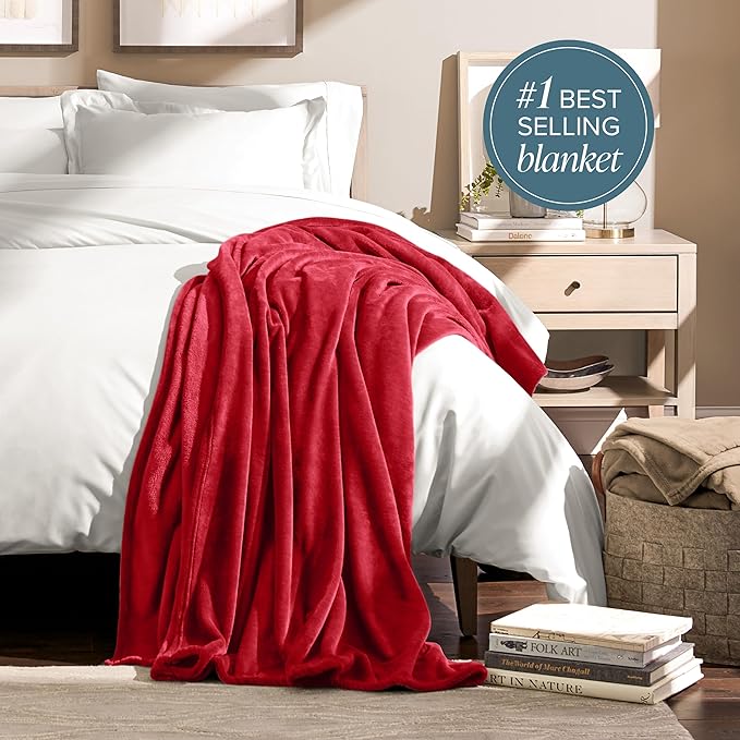 Bare Home Fleece Blanket - Throw/Travel - Ultra-Soft Lightweight for Bed, Sofa, and Couch - Luxury Microplush - Cozy Warm Blanket (Throw/Travel, Red)