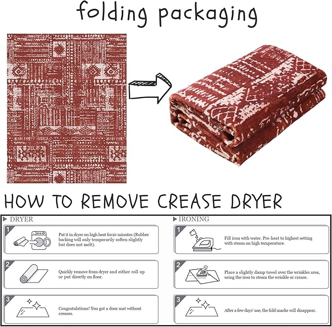 Rugcomf Living Room Rug 6x9 Rug Machine Washable Boho Area Rug Non Slip Moroccan Vintage Low Pile Large Rug for Living Room, Bedroom, Farmhouse, Dining Room, Kids Playroom(Terracotta)