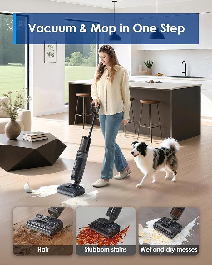 Tineco Floor ONE i6 Stretch Wet Dry Vacuum Cleaner, Vacuum & Mop All in One, 20kpa Powerful Suction, Up to 40 Minutes Runtime, 180° Lay-Flat, Anti-Tangle Design, Full-Path Self-Cleaning&185℉ Flashdry