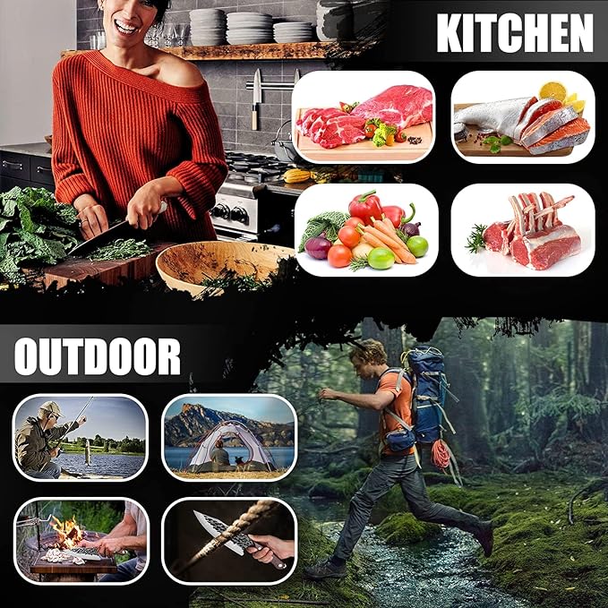 TOMBRO Huusk Japan Knife- Forged Viking Knives Sharp Boning knife Handmade Caveman Knife High Carbon Steel Butcher Knives with Sheath, Japanese Chef Knife for Kitchen, Camping, BBQ, fishing filet