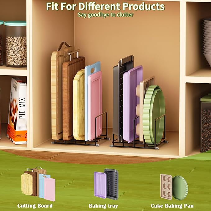 Cutting Board Organizer-1.6in Wide Kitchen Cutting Board Holder Stand for Pan,Baking Sheets,Cookie Sheets with 4 Slots,Baking Sheet Oragnizer(2PC-Medium)