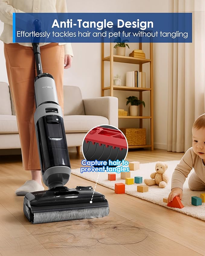 Tineco Floor ONE i5 Stretch Wet Dry Vacuum Cleaner, Vacuum & Mop in One Step, 20kpa Powerful Suction, 180° Lay-Flat Design, Anti-Tangle Design, Dual-Sided Edge Cleaning, Up to 30* Minutes Runtime
