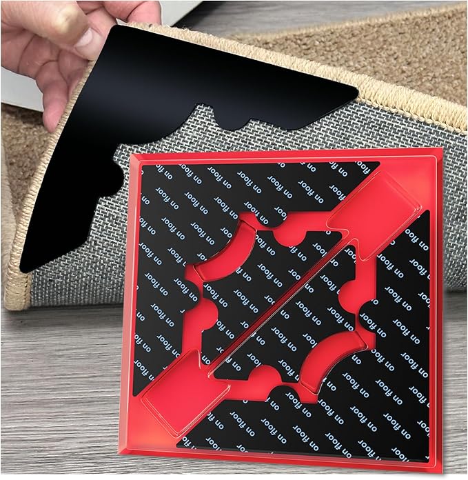 Rug Non Slip Grippers, Reusable Rug Tape Pads for Hardwood Floors, Strong Carpet Gripper for Area Rugs, No Damaging for Floor, 16Pcs
