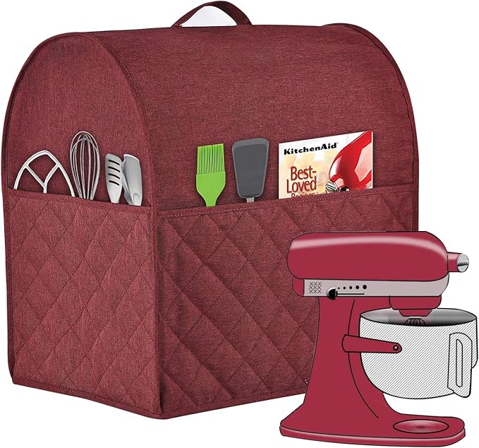 Stand Mixer Dust-proof Cover for KitchenAid Mixer,Multi Pockets for Various Kitchen Appliance Accessories,Water-resistant,Easy Cleaning (Wine red, Fit for Bowl Lift 5-8 Quart)