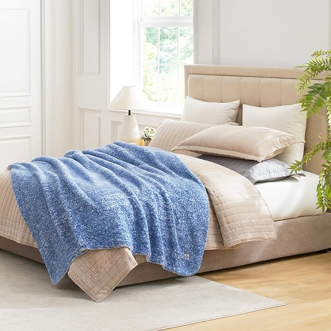 Cozy Bliss Luxury Sherpa Throw Blanket for Couch, Premium Reversible Plush Thick Throw, Warm Cozy Soft Blanket for Home and Gifts (Mottled Navy Blue, 60" x 80")