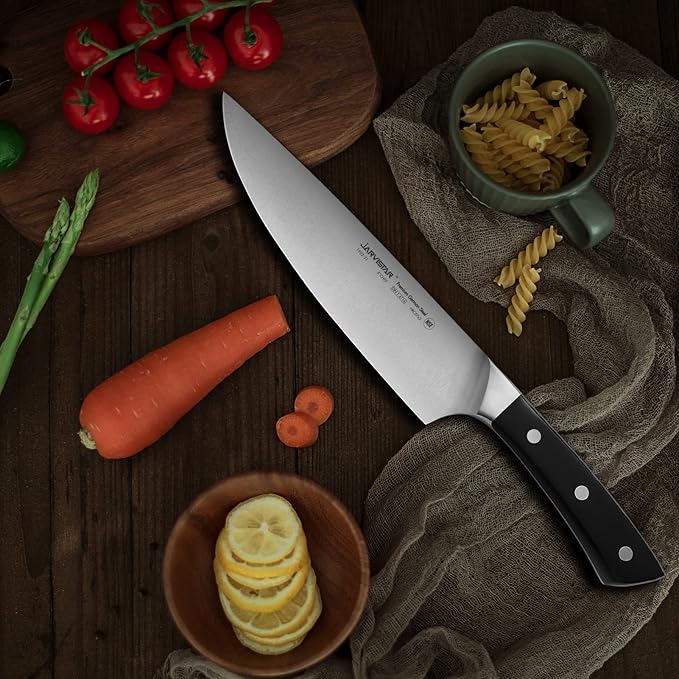 JARVISTAR 8 Inch Chef’s Knife: Professional kitchen knife - Ultra Sharp High Carbon Stainless Steel Forged Short Bolster - Chef Knife Ergonomic Handle for Cutting Vegetable