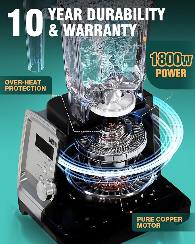 WantJoin Blender for Smoothies - 68oz Countertop Blender for Kitchen w/Powerful 1800W Copper Motor, 30000 RPM, 9 Speeds, Multi-Functional Smoothie Blender for Home & Commercial