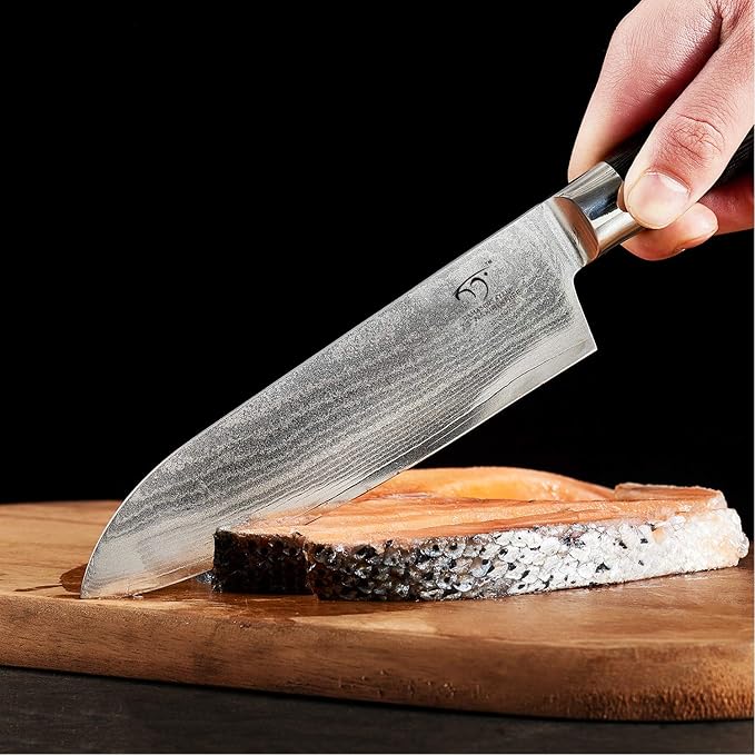 Damascus Santoku Knife 7 Inch, Professional Kitchen Knife Forged with VG10 Super Steel 67 Layer Damascus, Non-slip Wood Ergonomic Handle, Razor Sharp Lightweight Multipurpose Full Tang