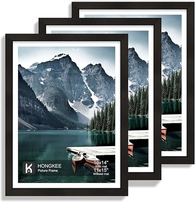 11x15 Picture Frame with Real Glass - Display Pictures 10x14 with Mat or 11 x 15 without Mat, Wall Collage Photo Frame set(Black, 1 Pack)