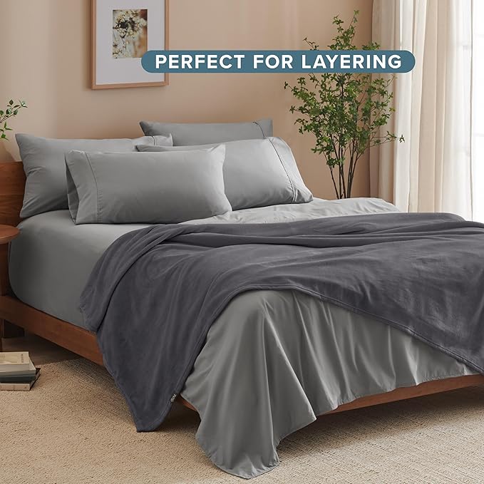 Bare Home Fleece Blanket - Throw/Travel - Ultra-Soft Lightweight for Bed, Sofa, and Couch - Luxury Microplush - Cozy Warm Blanket (Throw/Travel, Forged Iron Grey)