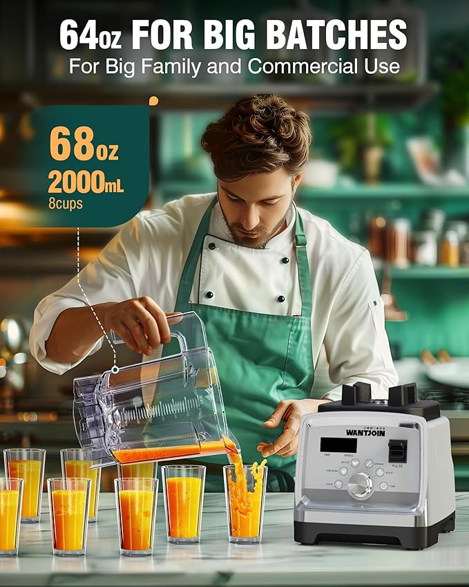 WantJoin Blender for Smoothies - 68oz Countertop Blender for Kitchen w/Powerful 1800W Copper Motor, 30000 RPM, 9 Speeds, Multi-Functional Smoothie Blender for Home & Commercial
