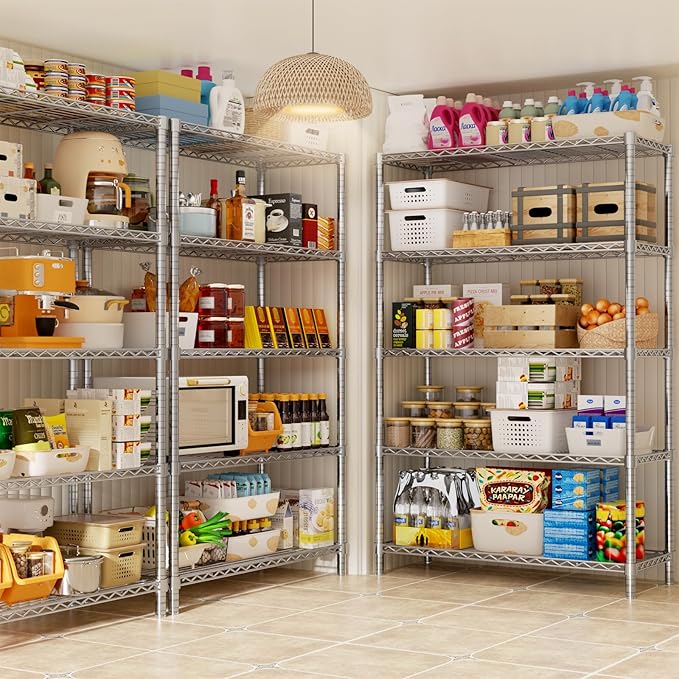 Storage Shelves, 4 PCS 36" L x 14" W x 72" H Heavy Duty Garage Wire Shelving Unit Loads 1750LBS, 5-Tier Adjustable Metal Industrial Utility Shelf Rack for Kitchen, Laundry Room, Basement