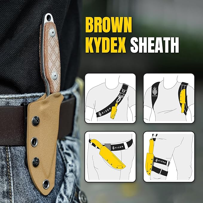 Kizer Muskrat Fixed Blade Knife, 3.15 In 154CM Neck Knife Argyle Pattern Micarta Handle Fixed Blade EDC Knives for Men Women, Outdoor Hunting Hiking Survival Camping Knives 1064C1