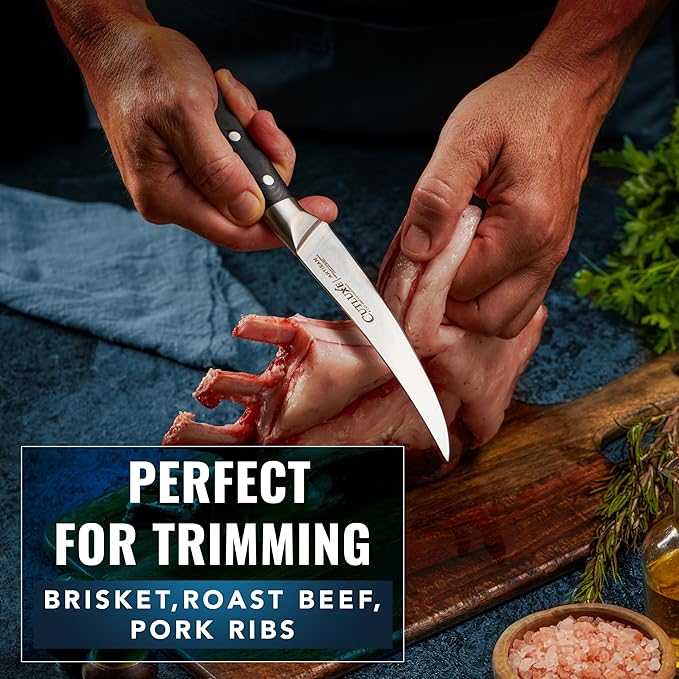 Cutluxe Curved Boning Knife – 6" Boning Knife for Meat Cutting, Filleting – High Carbon German Steel, Full Tang & Ergonomic Handle Design – Artisan Series