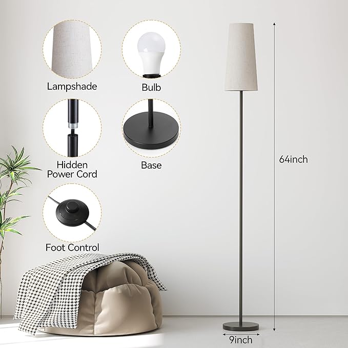 SUNMORY Floor Lamps for Living Room/Bedroom/Office, Standing Lamp with LED Bulb, 3 Color Temperature Tall Lamp, Suitable for Modern/Boho/Farmhouse and Other Home Decor Styles