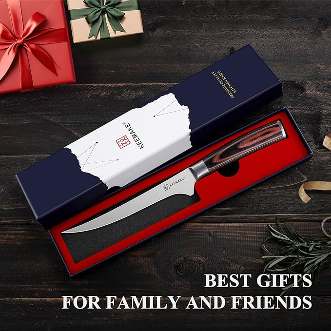 KEEMAKE Boning Knife 6 Inch, Super Sharp Fish Fillet Knife, High Carbon Stainless Steel Deboning Knives, Professional Boning Knives for Meat Cutting Poultry, Pakkawood Handle with Gift Box