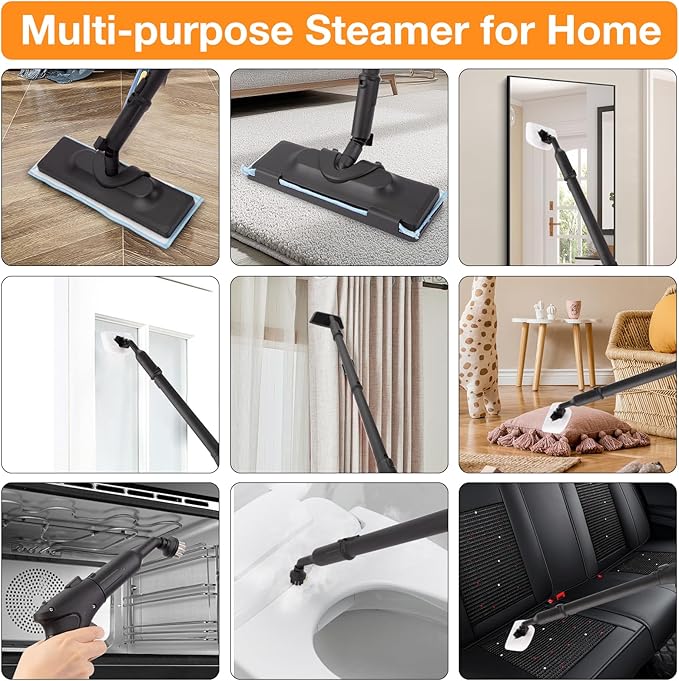 Powerful Steam Cleaner for Home, Chemical-Free Multipurpose Steam Cleaner, 3-Steam Volumes Comfy Handle, Portable Deep Cleaning Lightweight Steamer for Car Detailing Carpet Upholstery Tile Grout
