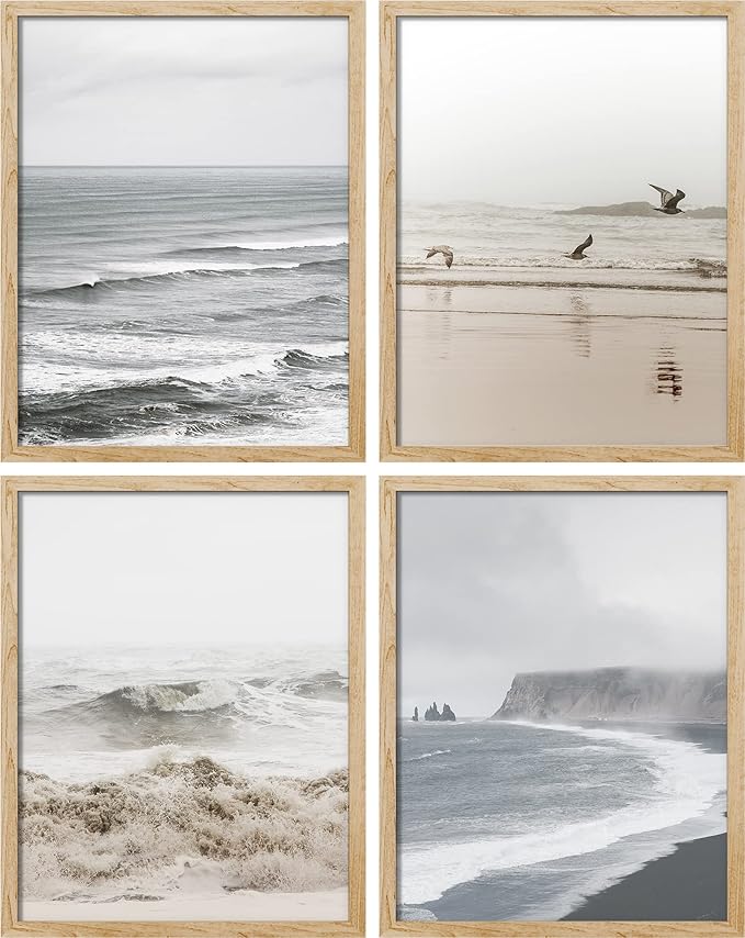 SIGNWIN Poster Bathroom Decor, Wall Art Room Decor Multicolor for Living Room, Bedroom, Office White Minimal Ocean Beach Seashore Coastal Landscapes Nature Wilderness Realism Landscape - 12"x16"x4