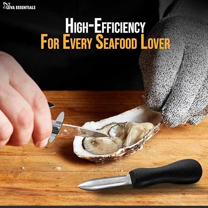Professional Oyster Shucking Knife Set – Level 5 Cut Resistant Gloves – Premium Seafood Opener Oyster Shucker Knife Tool Kit for Safe and Effortless Shucking Oysters