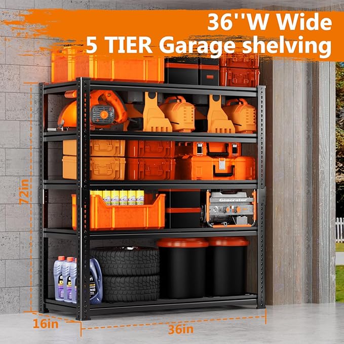 Storage Shelves Heavy Duty, 3 PCS 36"L x 16"W x 72"H Garage Wire Shelving Unit Loads 2400LBS, 5-tier Adjustable Metal Industrial Utility Shelf Rack for Kitchen, Laundry, Pantry, Warehouse, Basement