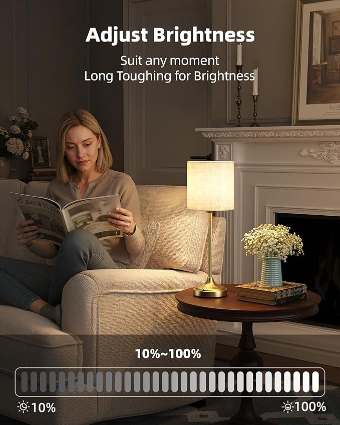Wireless Lamp, 2-Pack, 8000mAh, Dimmable, 2700K, Touch Control, Portable, Small, LED, Rechargeable Table, Rechargeable, Cordless, Desk Lamp, Kitchen Lamp, Fabric Shade, for Dining Room, Living Room