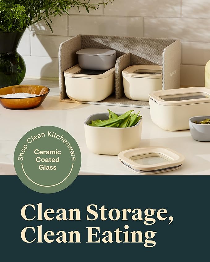 Caraway Mini Food Storage 9pc Set - Glass Storage Containers for Food - Non-Toxic Ceramic-Coated Glass - Air Release Technology - Compact & Stackable Design - Perracotta