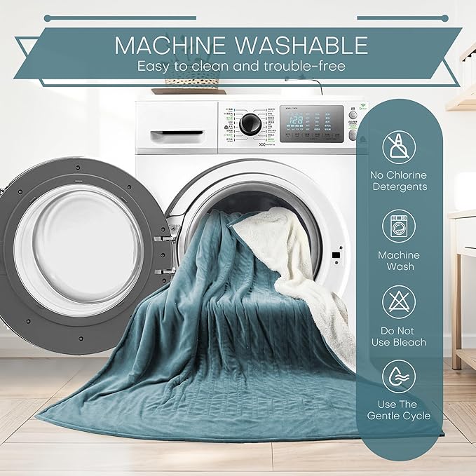 Electric Heated Blanket Queen Size 84"x90" - Coral Fleece & Sherpa Fabric Dual-Sided, 4 Heat Settings & 10 Hours Auto Off, Soft Warming Throw for Home, Office, or Bed, Machine Washable, Lake Green