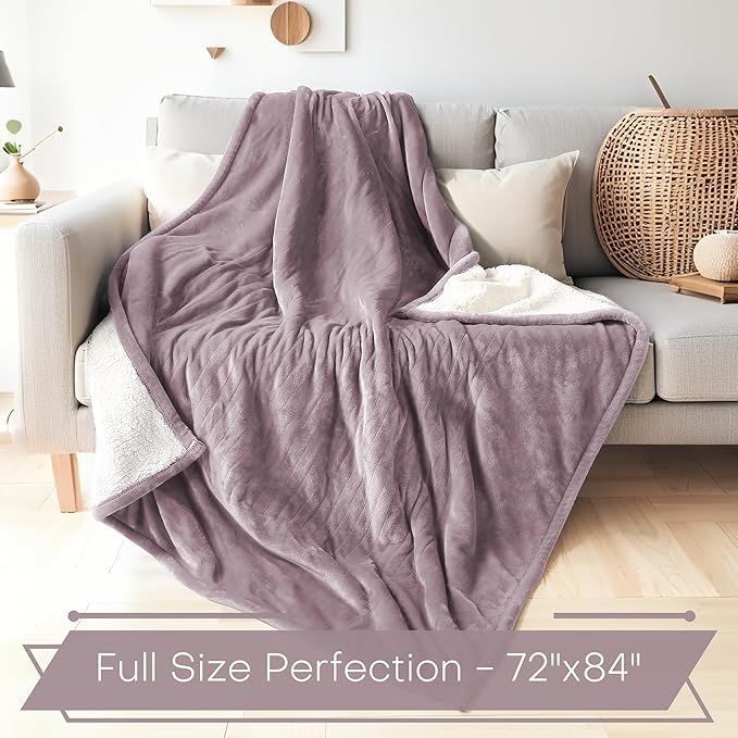 LUXIAN Electric Heated Blanket Twin Size 62"x84" - Microplush & Sherpa Fabric Dual-Sided, 6 Heat Settings & 1-10 Hours Auto Off, Cozy Warming Throw for Home, Office, or Bed, Machine Washable,Lavender