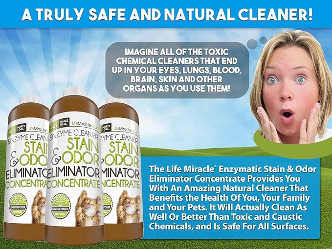 Enzyme Cleaner & Pet Odor Eliminator CONCENTRATE | Deep Cleaning Enzymatic Spot Remover For Dog Cat Urine, Rug, Carpet, Upholstery & Car Stains & Smells | Makes 128 oz | Made In the USA