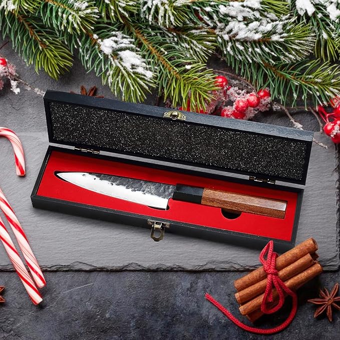 MITSUMOTO SAKARI Paring Chef Knife 5.5 inch - Hand Forged Japanese Fruit and Vegetable Knives, 3-Layer 9CR18MOV High Carbon Steel, Rosewood Handle & Sandalwood Box