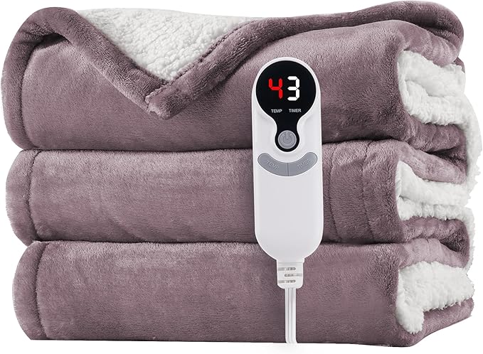 LUXIAN Electric Heated Blanket Twin Size 62"x84" - Microplush & Sherpa Fabric Dual-Sided, 6 Heat Settings & 1-10 Hours Auto Off, Cozy Warming Throw for Home, Office, or Bed, Machine Washable,Lavender