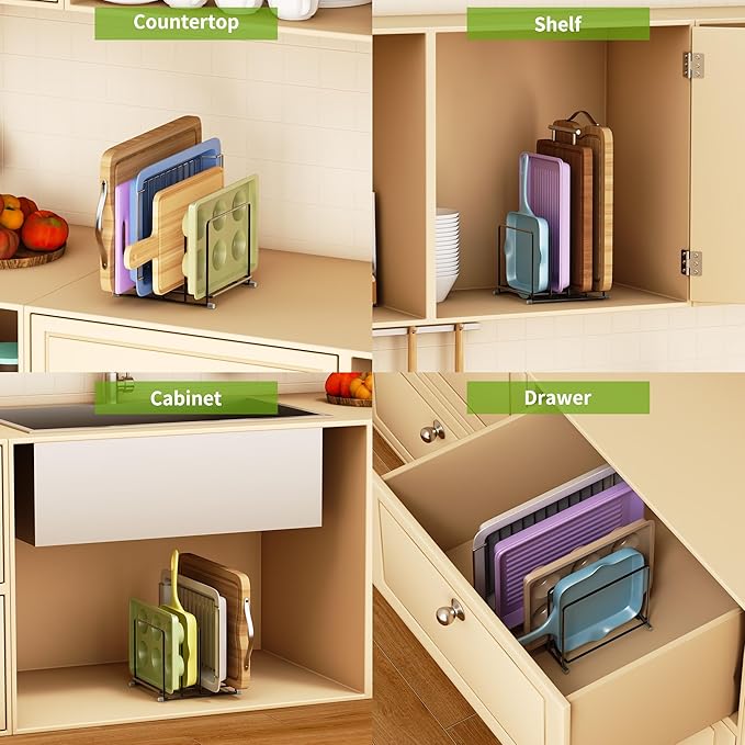 Cutting Board Organizer-1.6in Wide Kitchen Cutting Board Holder Stand for Pan,Baking Sheets,Cookie Sheets with 4 Slots,Baking Sheet Oragnizer(2PC-Large)