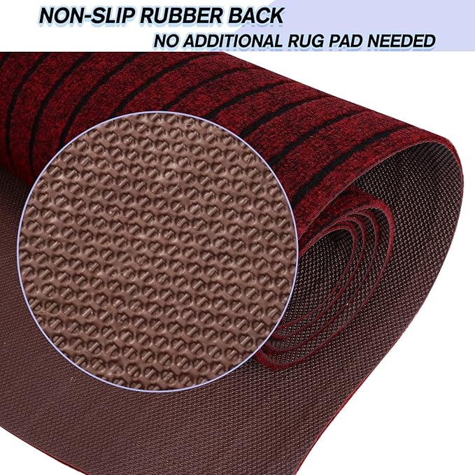Custom Size Backed Non-Slip Area Rugs Runner, Easy Clean, Waterproof Runner Rugs for Hallway Entryway, Kitchen, Laundry, 2FT x 9FT, Red Stripe