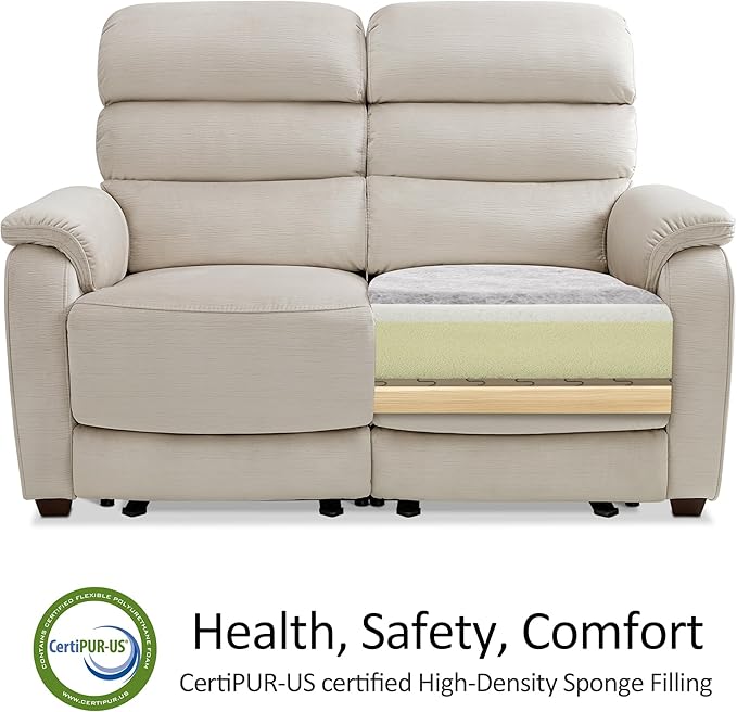 MCombo Zero Wall Recliner Loveseat, Power Recliner Loveseat with Adjustable Headrest, USB A & C Charge Ports, Wood Legs, for Living Room, RVs, Small Spaces (Fabric, ST258M1, Beige)