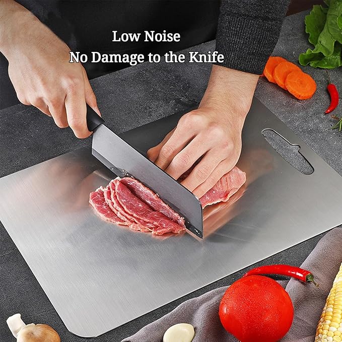 Titanium Cutting Boards for Kitchen Double Sided Pure Titanium Cutting Board with Handle, Suitable for Meat, Vegetables, and Fruits,Metal Cutting Board Lightweight and Easy to Clean (14 x 10)