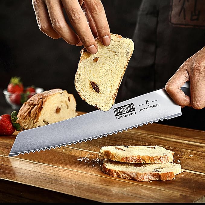 HOSHANHO Bread Knife 8 inch, Japanese High Carbon Stainless Steel Serrated Bread Knife, Professional Bread Cutting Knife for Homemade Bread