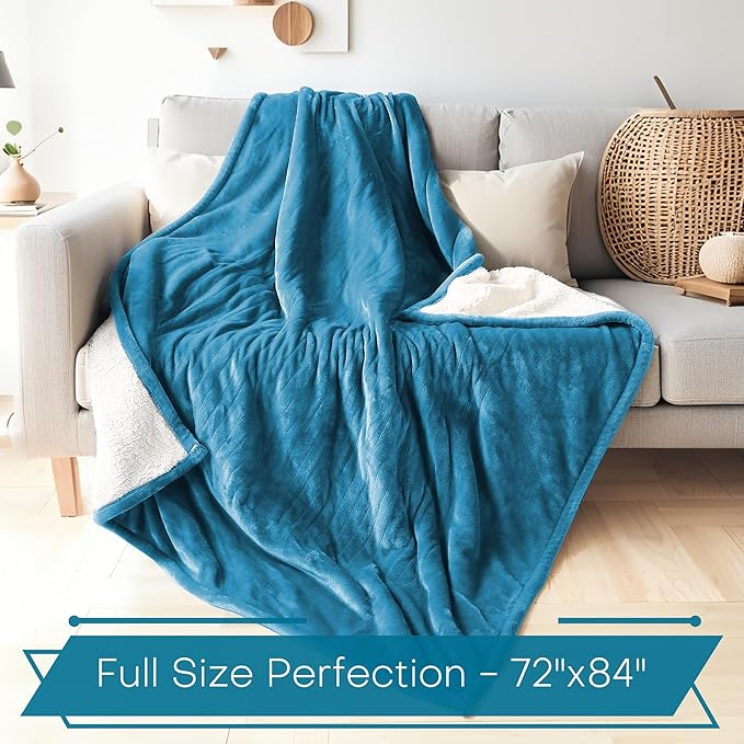 Electric Heated Blanket Full Size 72"x84" - Microplush & Sherpa Fabric Dual-Sided, 6 Heat Settings & 1-10 Hours Auto Off , Cozy Warming Throw for Home, Office, or Bed, Machine Washable, Tile Blue