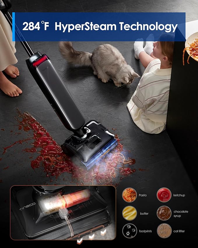 Tineco Floor One S9 Artist Steam Wet Dry Vacuum Cleaner, High-temp Steam Cleaning, 22kPa Suction, 360° SmoothDrive, Anti-Tangle Design, 185°F Flashdry, Long Runtime, 180° Lay-Flat