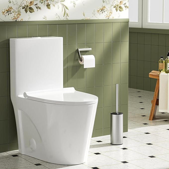 Toilet Brush and Holder Set, Toilet Bowl Brush with Heavy Duty 304 Stainless Steel Base and Extra Long Handle, Toilet Bowl Cleaners Brush for Bathroom (Stainless Steel)