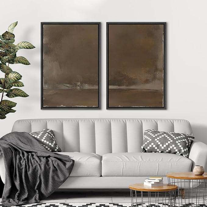 SIGNFORD Framed Canvas Print Wall Art Set Muted Earthy Abstract Landscape Illustrations Modern Art Decorative for Living Room, Bedroom, Office - 16"x24"x2 Black
