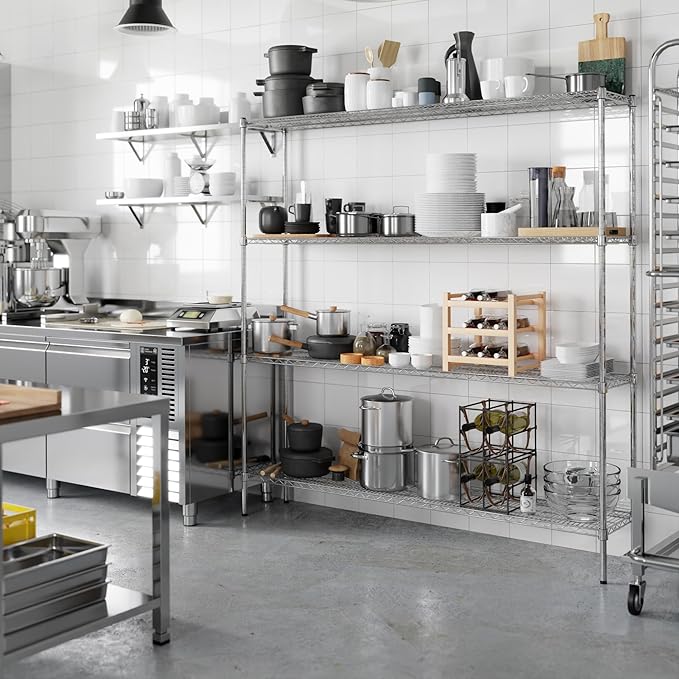 14" Deep x 72" Wide x 74" Height Wire Shelving Kit | 4-Tier | NSF Commercial Storage Rack Unit